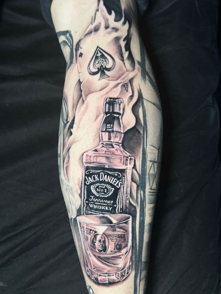 Jack Daniel's bottle with american dollars